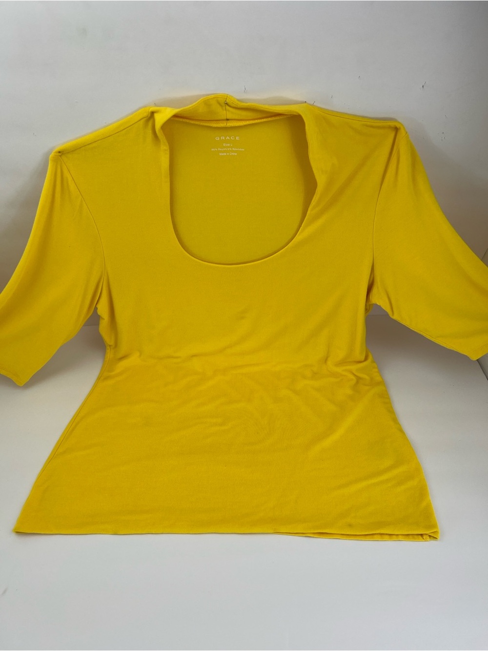GRACE, ELBOW-LENGTH SLEEVES, SUPER SOFT & STRECH BLOUSE, LARGE, YELLOW